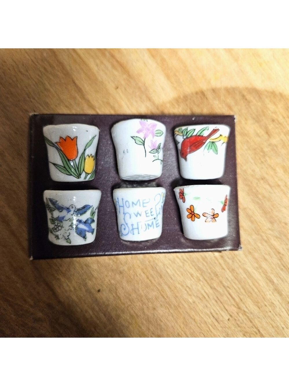 Vintage HIL Porcelain Set of 6 Hand-painted Miniature Ceramic Thimbles